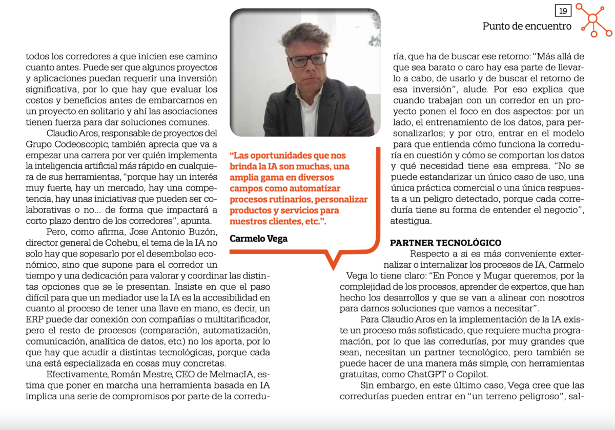 Carmelo Vega, socio fundador de la correduría de seguros Ponce y Mugar, participa en la Revista PymeSeguros de Abril.